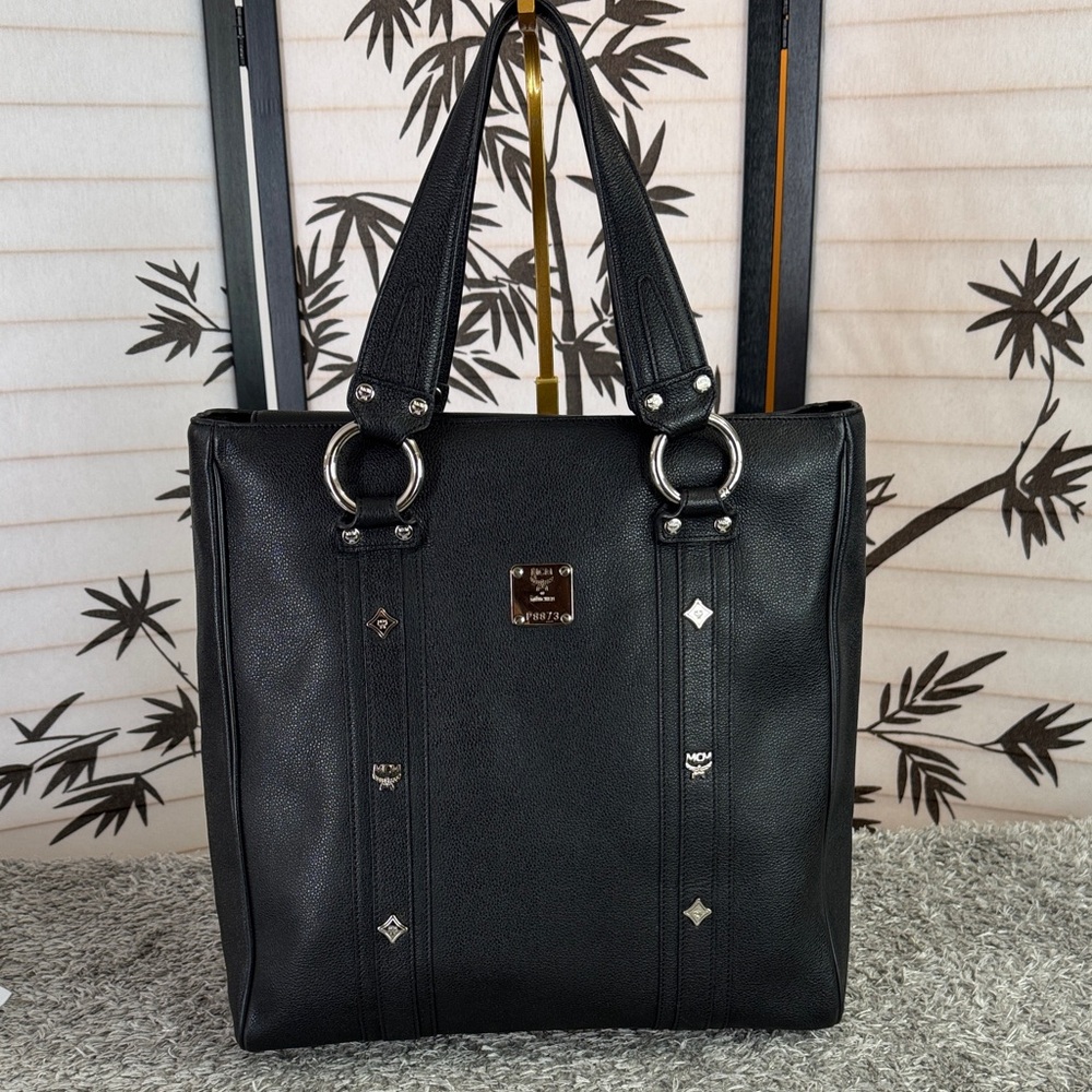 MCM Studded Black  Leather Tote Bag